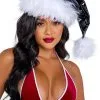 Roma Black Faux Patent Santa Hat With White Faux Fur Trim -Halloween Costumes Shop black vinyl with white faux fur santa hat