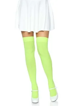LEG AVENUE Green Opaque Thigh High Nylon Stockings