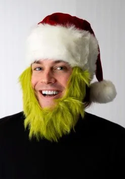 Elope Grinch Costume Hat With Fur Beard -Halloween Costumes Shop mister grinch hat with fur beard alt 2