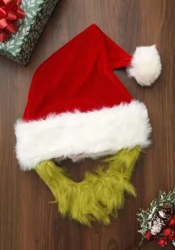Elope Grinch Costume Hat With Fur Beard -Halloween Costumes Shop mister grinch hat with fur beard alt 4