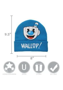Elope Cuphead | Mugman Printed Folded Cuff Knitted Winter Hat -Halloween Costumes Shop mugman printed folded cuff knitted winter hat alt 3