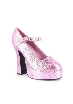 Ellie Pink Glitter Mary Jane Platform Shoes For Women