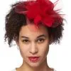 H.M. Smallwares Women's Red Burst Trim Fascinator Hat