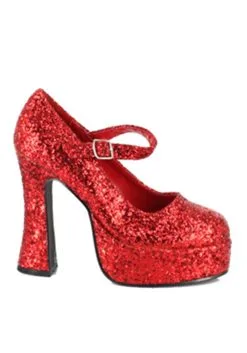 Ellie Red Glitter Platform Mary Jane Shoes For Women