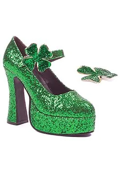 Ellie Women's Green Glitter Mary Jane Platform Shoes